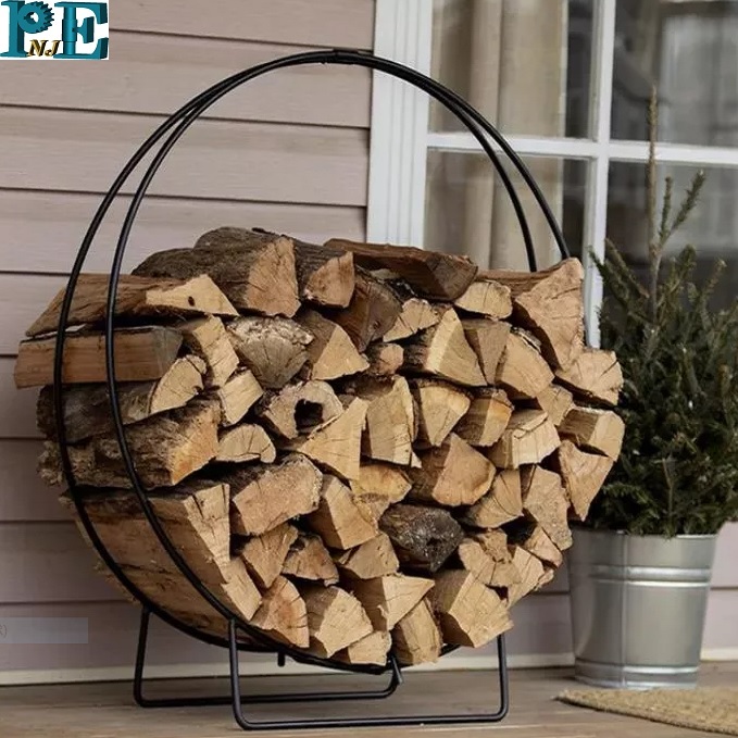 Round Shape Heavy Duty Firewood Log Rack Fireplace Pit Wood Holders Powder Coating Finished