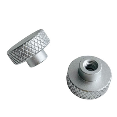 Custom CNC Turning Parts Aluminum Knurling Knobs Flat Head Female Thread Knob